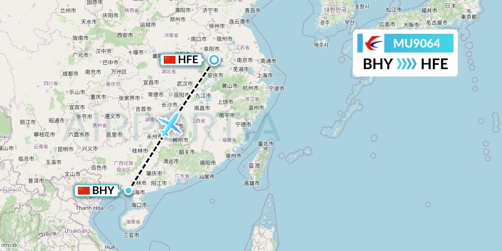 MU9064 China Eastern Airlines Flight Map: Beihai to Hefei