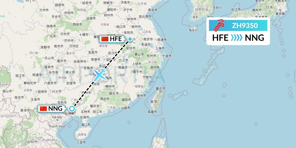 ZH9350 Shenzhen Airlines Flight Map: Hefei to Nanning