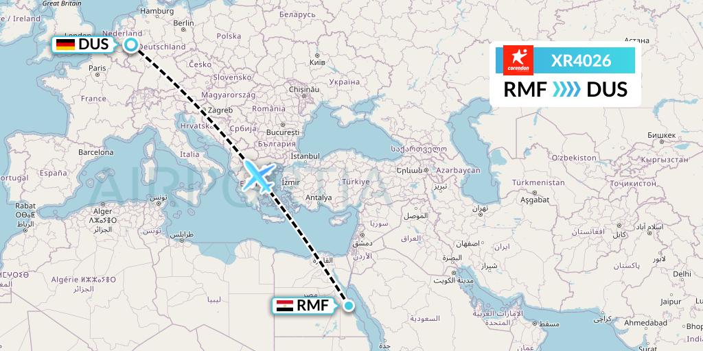 XR4026 Corendon Airlines Europe Flight Map: Marsa Alam to Dusseldorf