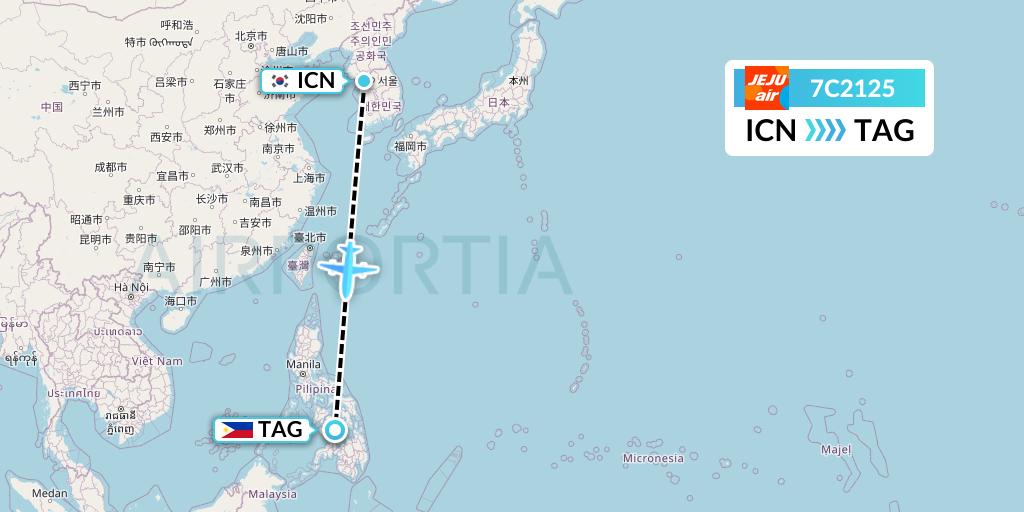 7C2125 Jeju Air Flight Map: Seoul to Tagbilaran City