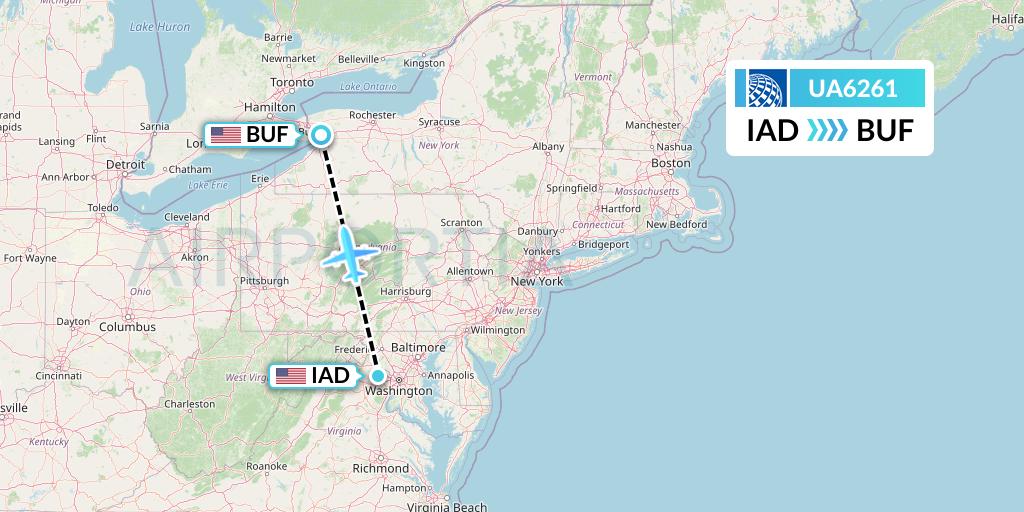 UA6261 United Airlines Flight Map: Washington to Buffalo