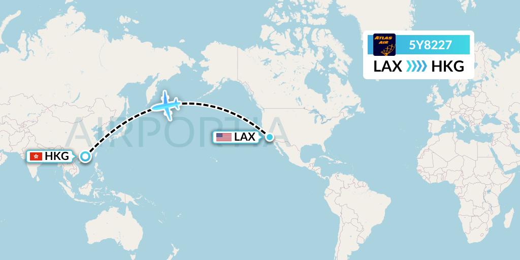 5Y8227 Atlas Air Flight Map: Los Angeles to Hong Kong