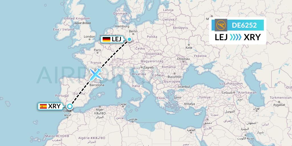 DE6252 Condor Flight Map: Leipzig to Jerez