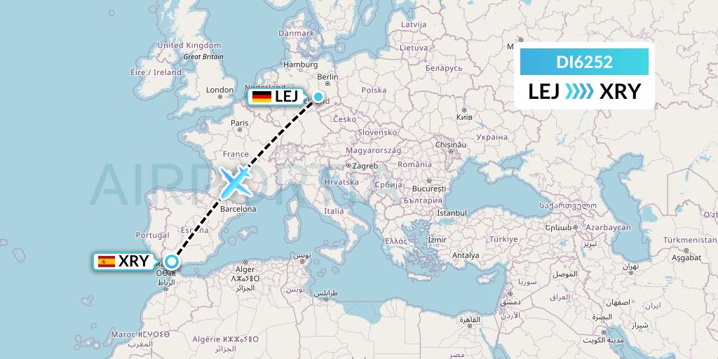 DI6252 Marabu Airlines Flight Map: Leipzig to Jerez