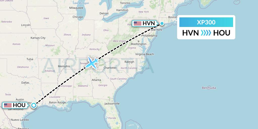 XP300 Avelo Airlines Flight Map: New Haven to Houston