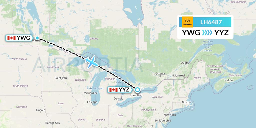 LH6487 Lufthansa Flight Map: Winnipeg to Toronto