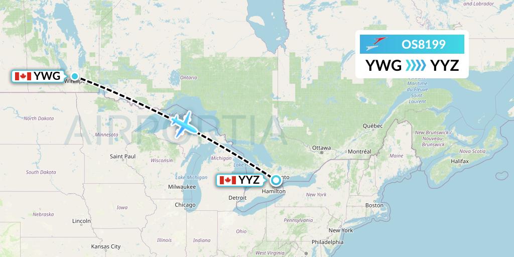 OS8199 Austrian Airlines Flight Map: Winnipeg to Toronto