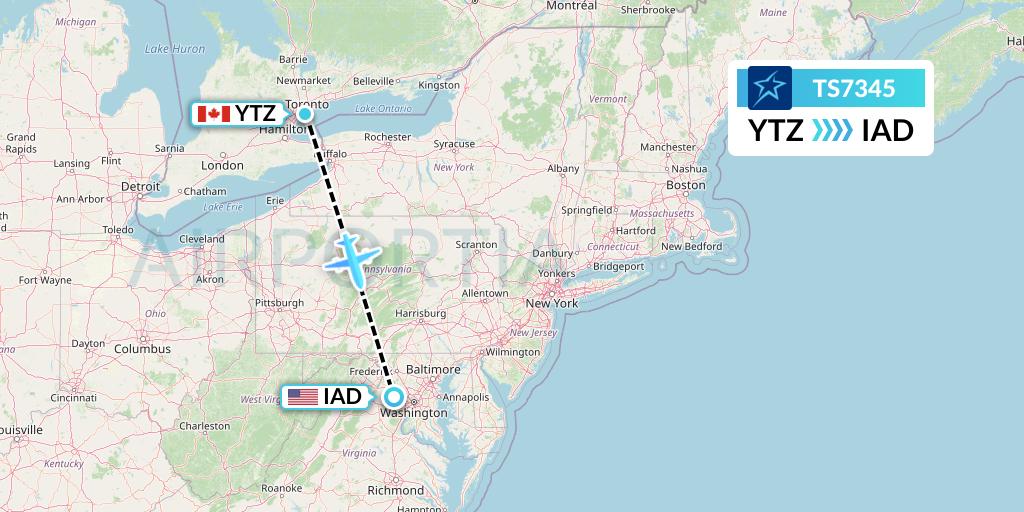 TS7345 Air Transat Flight Map: Toronto to Washington