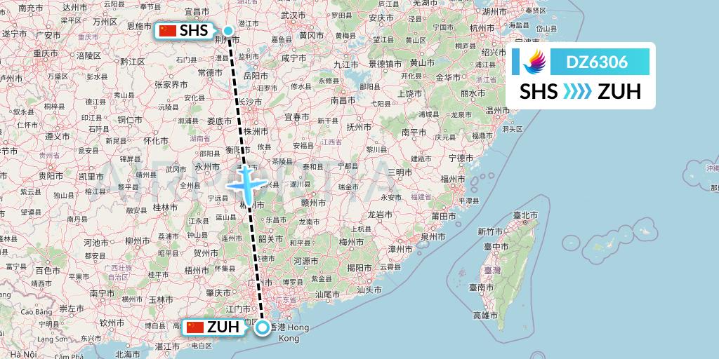 DZ6306 Donghai Airlines Flight Map: Shashi to Zhuhai