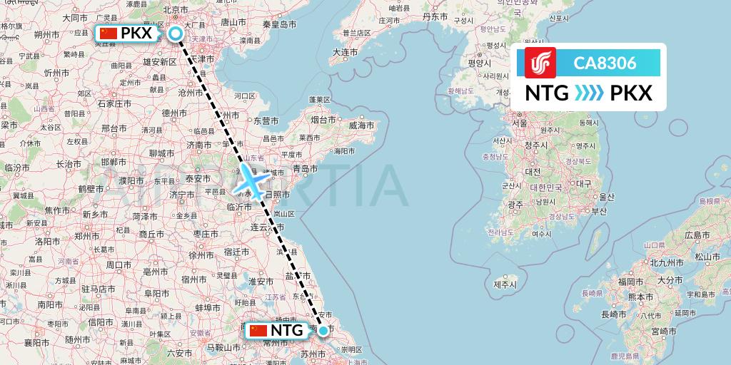CA8306 Air China Flight Map: Nantong to Beijing
