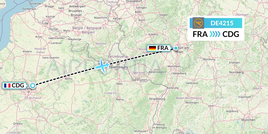 DE4215 Condor Flight Map: Frankfurt to Paris