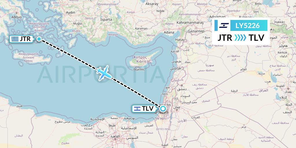LY5226 El Al Flight Map: Santorini to Tel Aviv