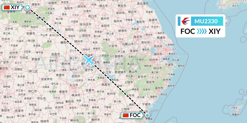 MU2330 China Eastern Airlines Flight Map: Fuzhou to Xi'an