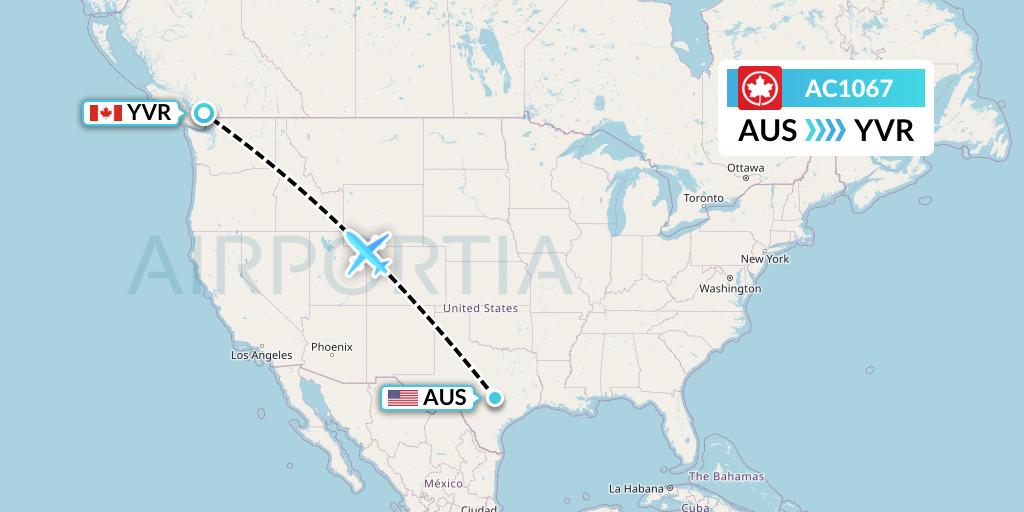 AC1067 Air Canada Flight Map: Austin to Vancouver