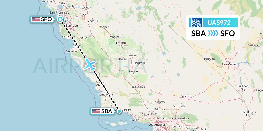 UA5972 United Airlines Flight Map: Santa Barbara to San Francisco