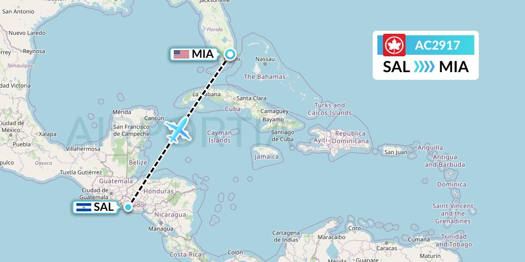 AC2917 Air Canada Flight Map: San Salvador to Miami