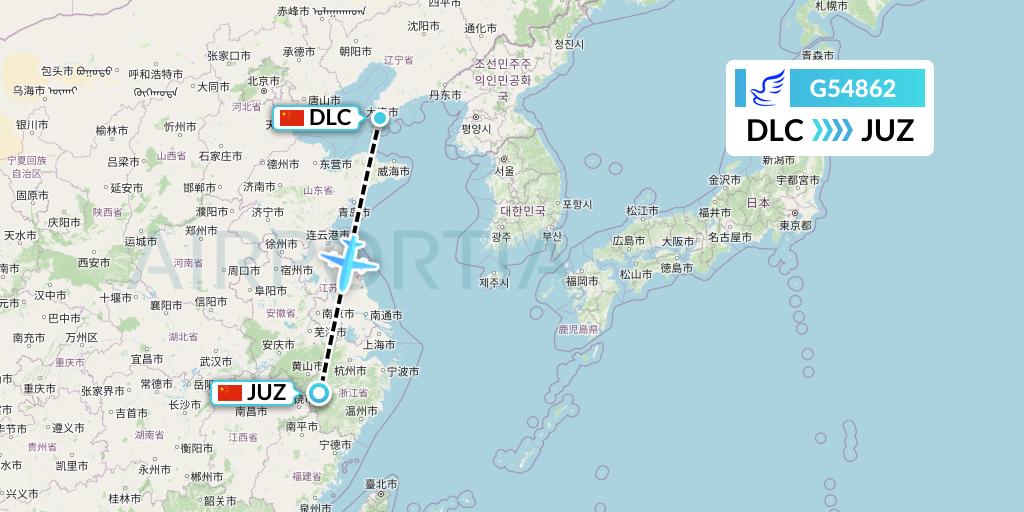 G54862 China Express Airlines Flight Map: Dalian to Quzhou