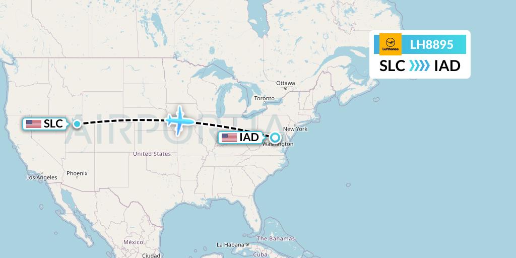 LH8895 Lufthansa Flight Map: Salt Lake City to Washington