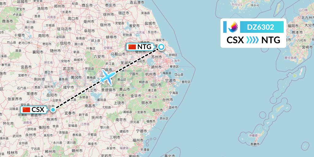 DZ6302 Donghai Airlines Flight Map: Changsha to Nantong