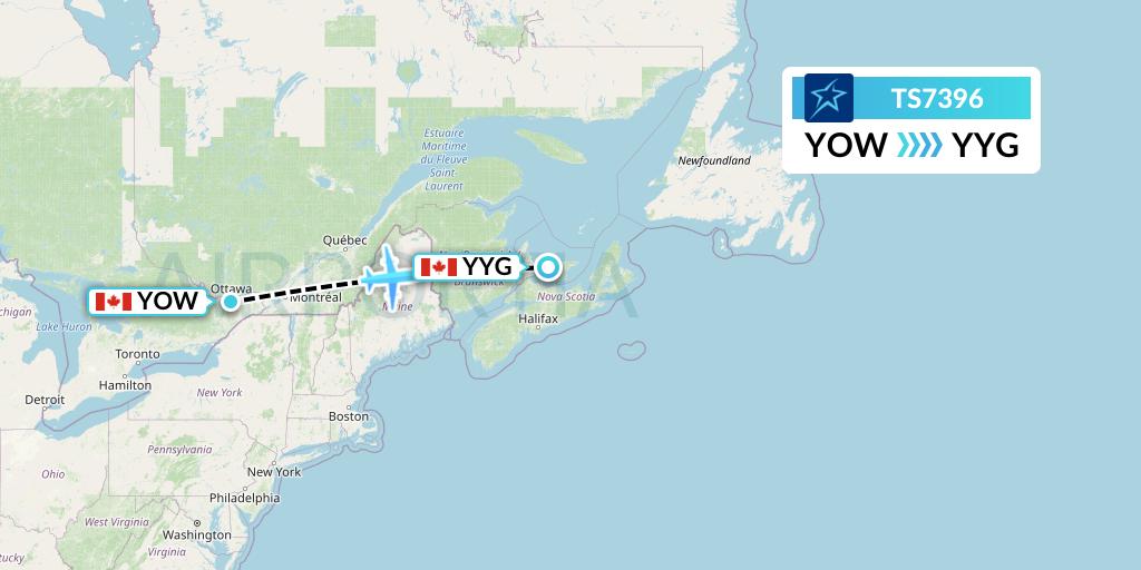 TS7396 Air Transat Flight Map: Ottawa to Charlottetown