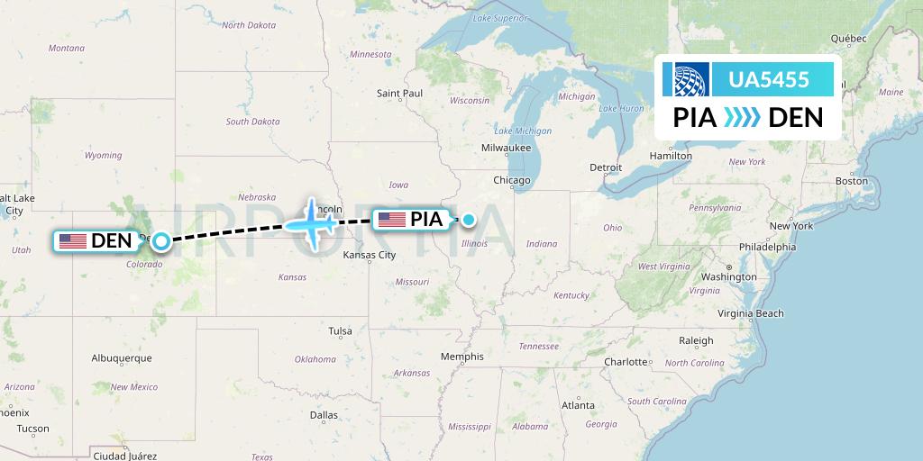 UA5455 United Airlines Flight Map: Peoria to Denver