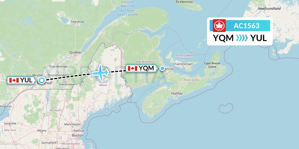 AC1563 Air Canada Flight Map: Moncton to Montreal