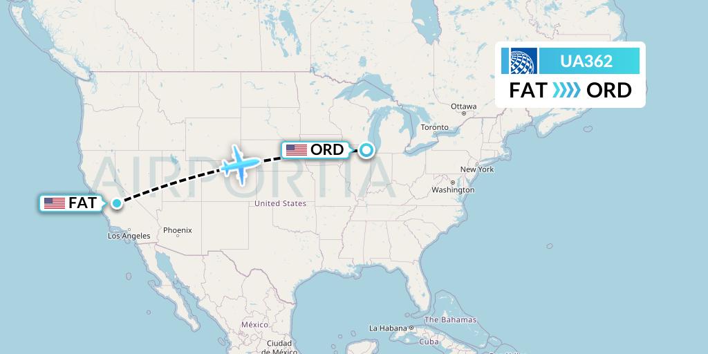 UA362 United Airlines Flight Map: Fresno to Chicago