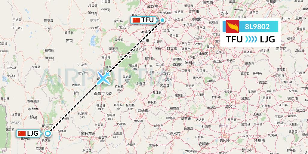 8L9802 Lucky Air Flight Map: Chengdu to Lijiang