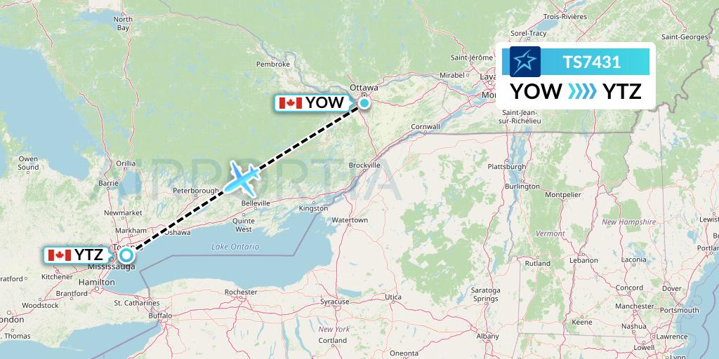 TS7431 Air Transat Flight Map: Ottawa to Toronto