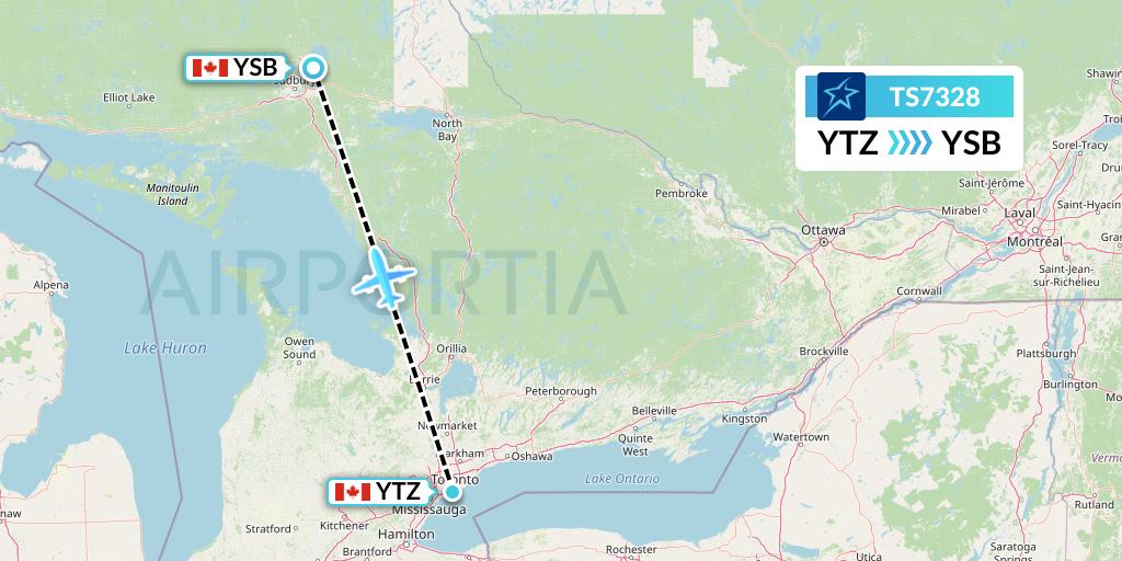 TS7328 Air Transat Flight Map: Toronto to Sudbury
