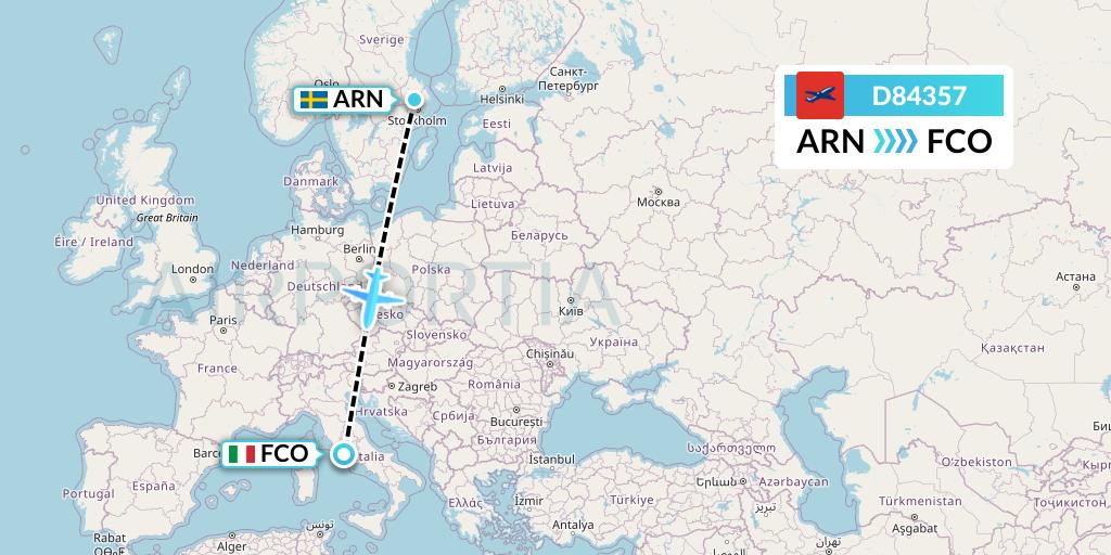 D84357 Norwegian Air International Flight Map: Stockholm to Rome