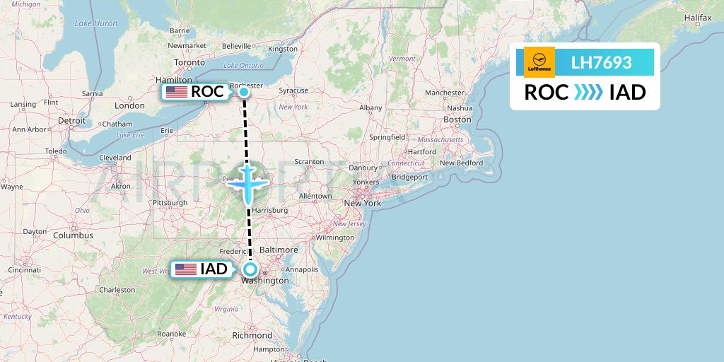 LH7693 Lufthansa Flight Map: Rochester to Washington