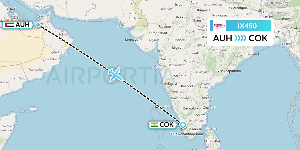 IX450 Air India Express Flight Map: Abu Dhabi to Cochin