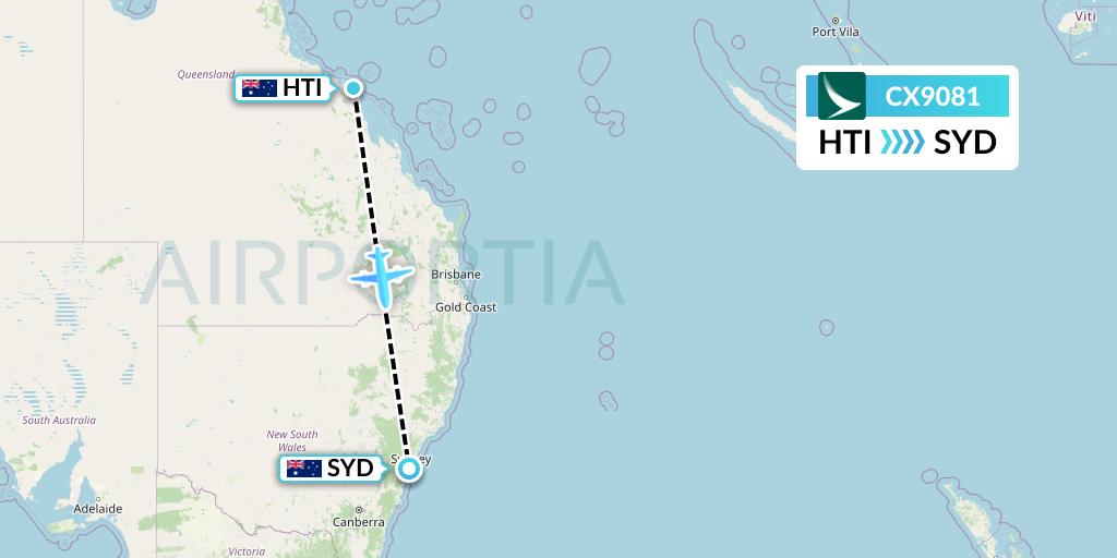 CX9081 Cathay Pacific Flight Map: Hamilton Island to Sydney