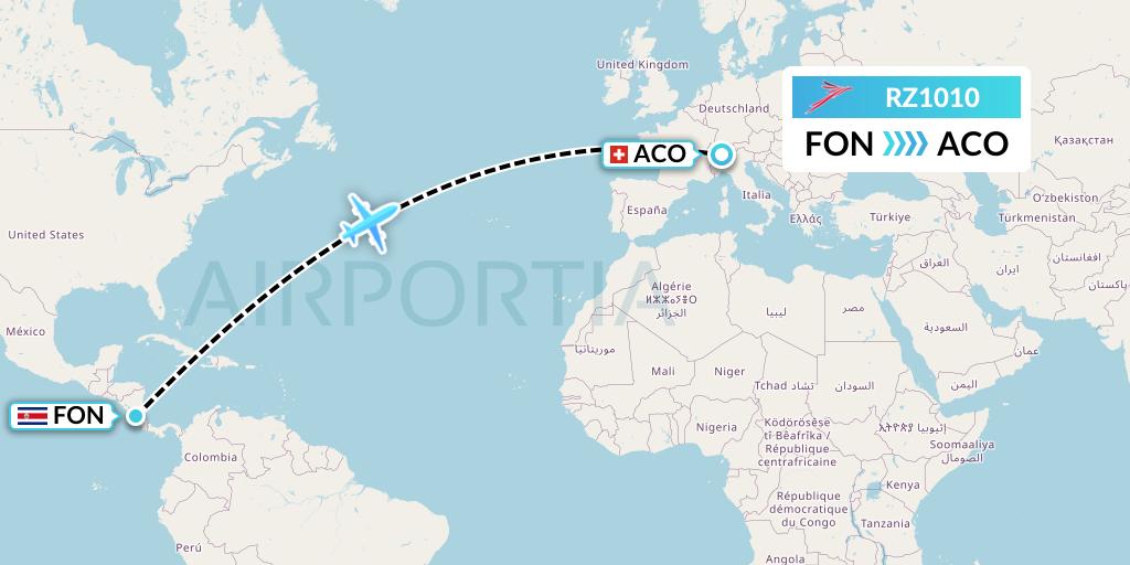 RZ1010 Sansa Airlines Flight Map: La Fortuna-San Carlos to Ascona