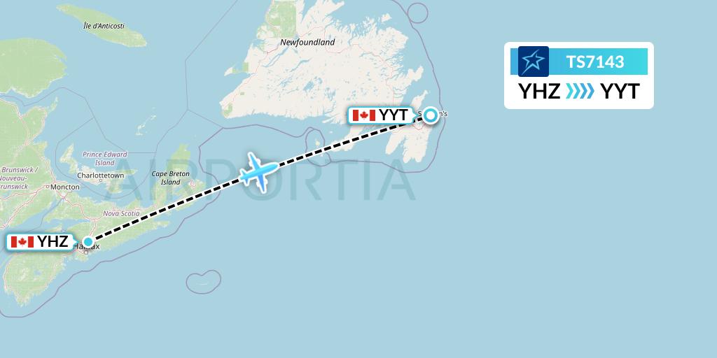 TS7143 Air Transat Flight Map: Halifax to St. John's