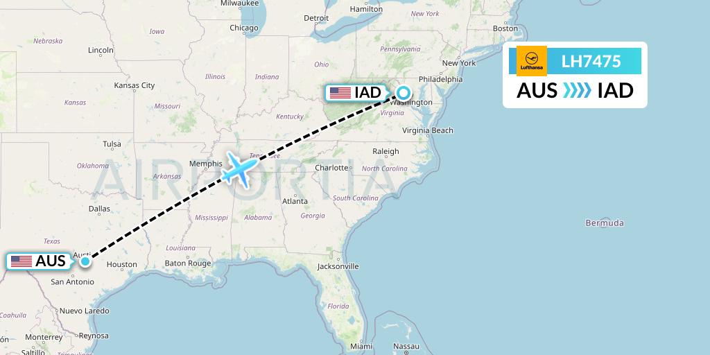 LH7475 Lufthansa Flight Map: Austin to Washington