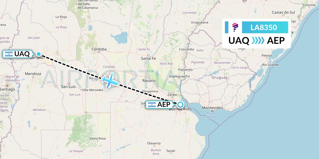 LA8350 LAN Airlines Flight Map: San Juan to Buenos Aires
