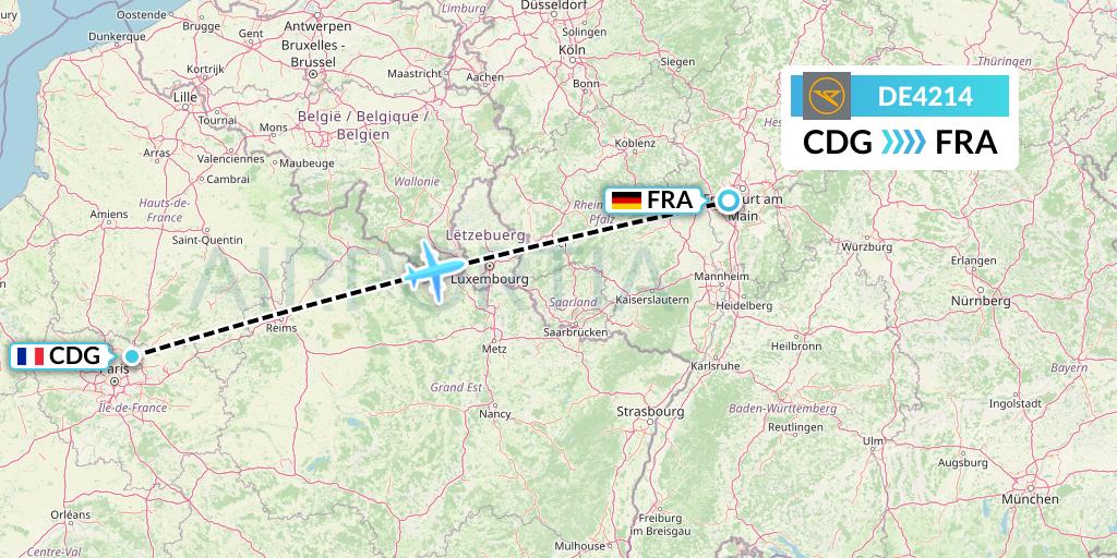 DE4214 Condor Flight Map: Paris to Frankfurt