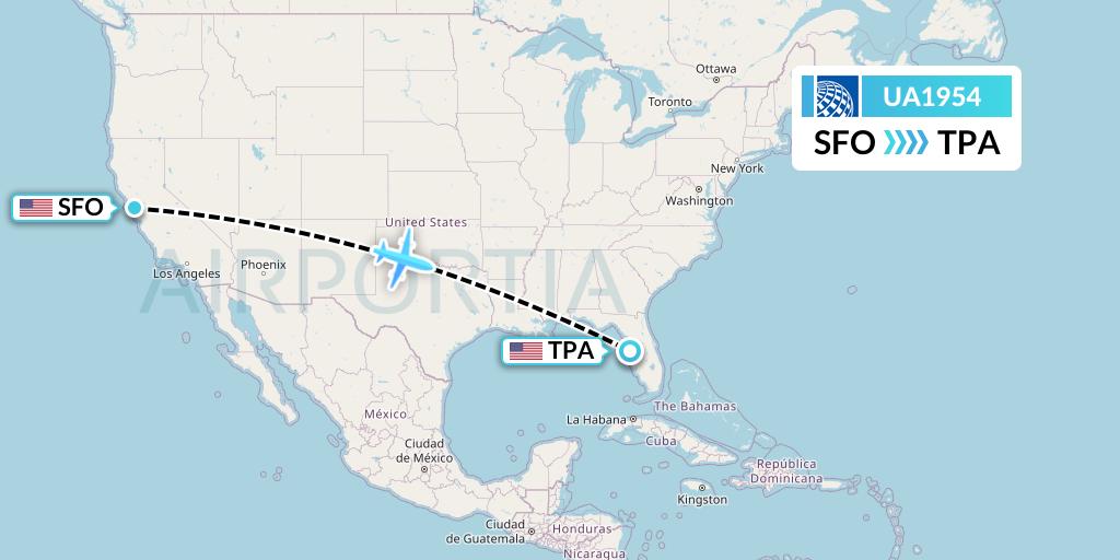 UA1954 United Airlines Flight Map: San Francisco to Tampa