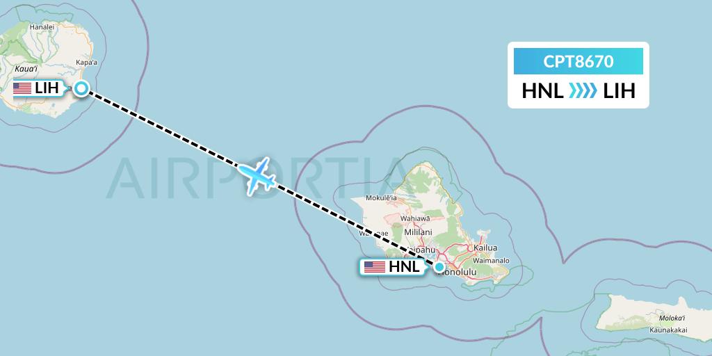 CPT8670 Corporate Air Flight Map: Honolulu to Lihue