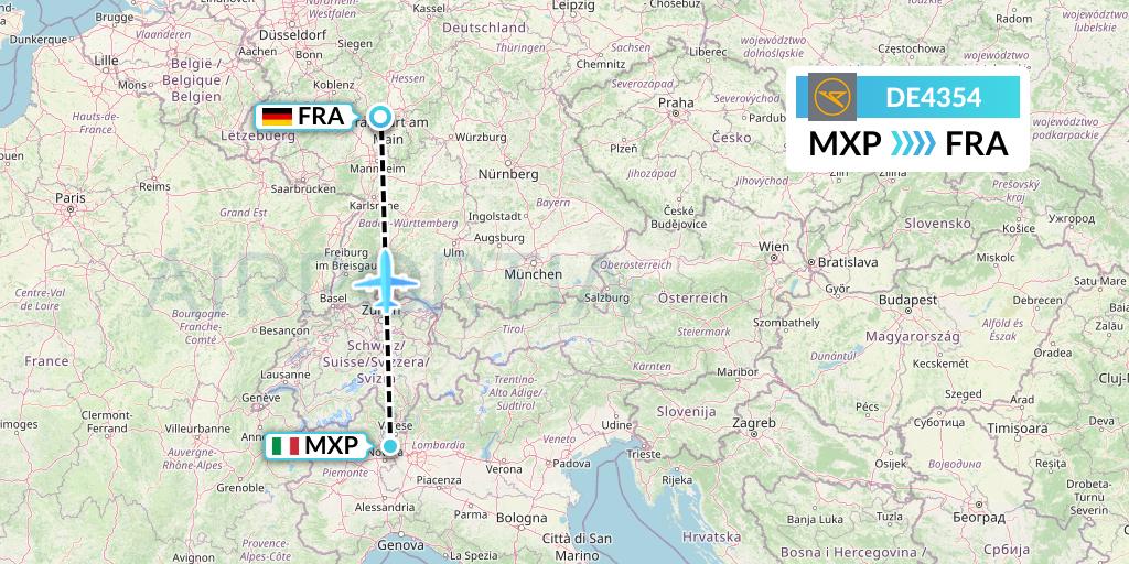 DE4354 Condor Flight Map: Milan to Frankfurt