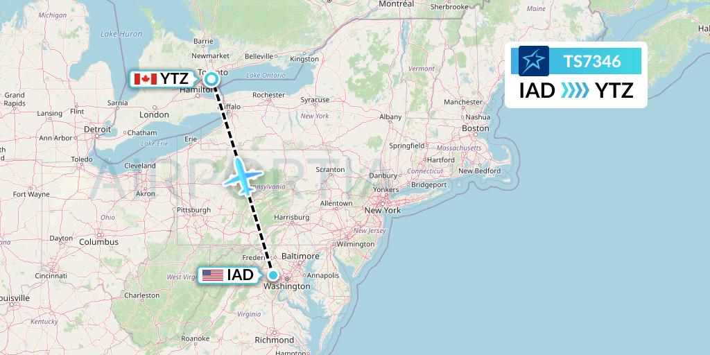 TS7346 Air Transat Flight Map: Washington to Toronto