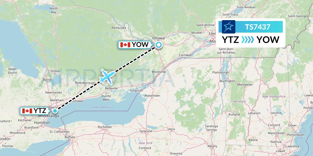TS7437 Air Transat Flight Map: Toronto to Ottawa