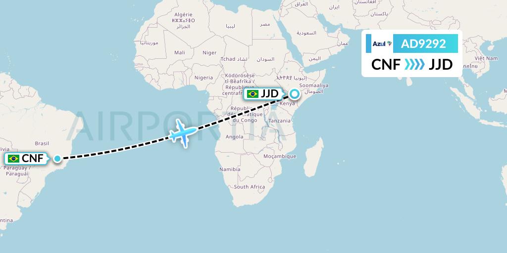 AD9292 Azul Brazilian Airlines Flight Map: Belo Horizonte to Cruz Alta