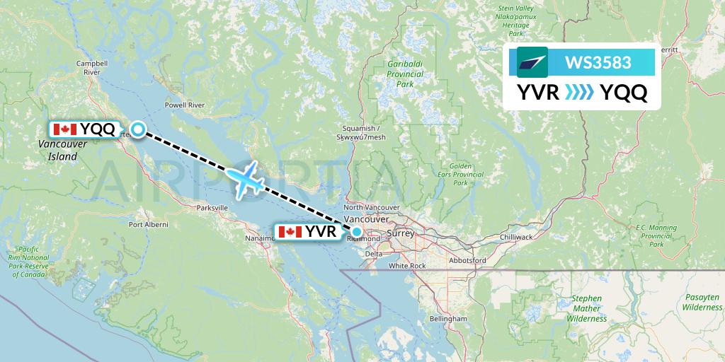 WS3583 WestJet Flight Map: Vancouver to Comox
