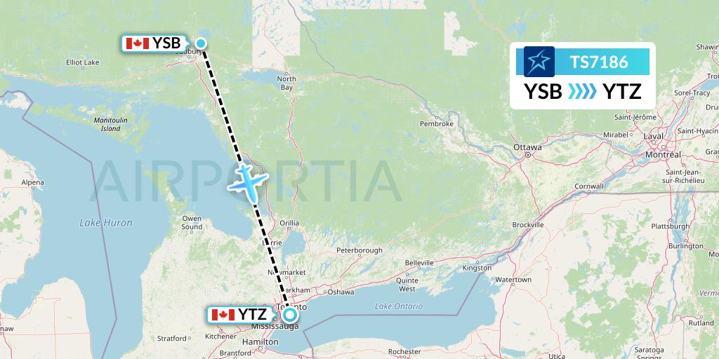 TS7186 Air Transat Flight Map: Sudbury to Toronto