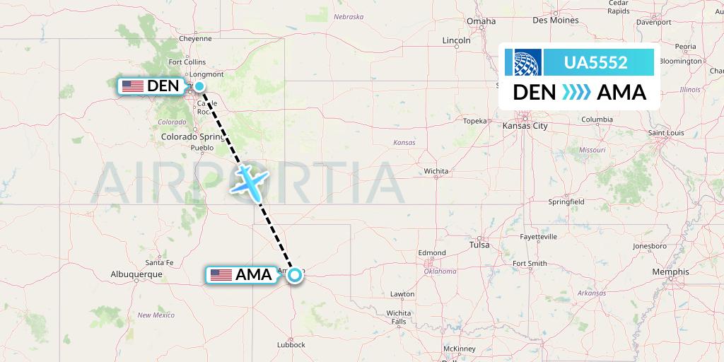 UA5552 United Airlines Flight Map: Denver to Amarillo