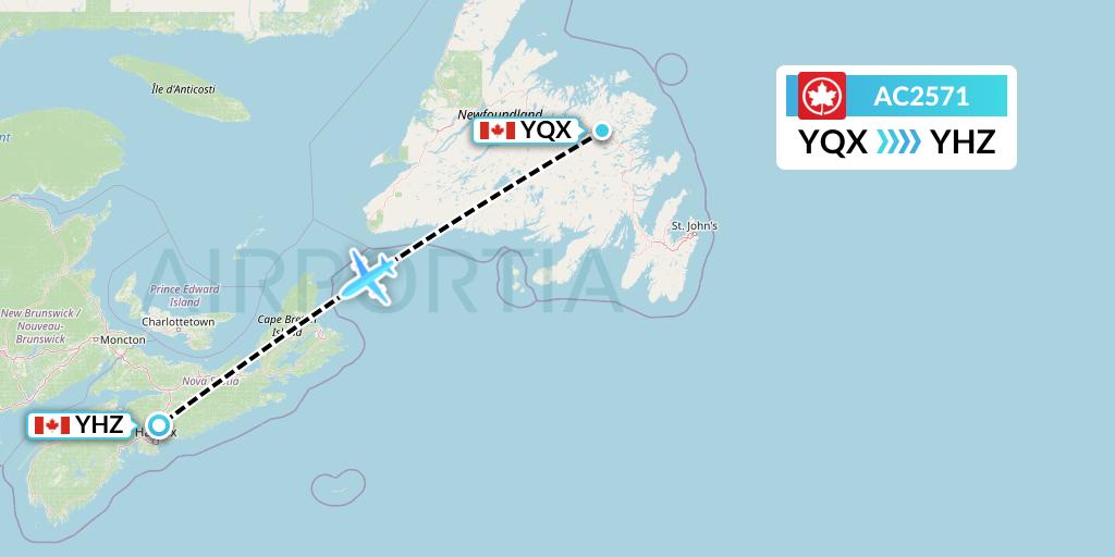AC2571 Air Canada Flight Map: Gander to Halifax