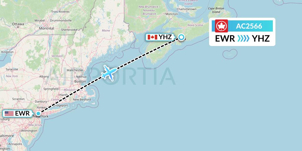 AC2566 Air Canada Flight Map: New York to Halifax